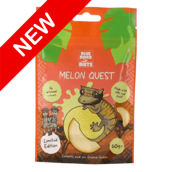 Blue River Diets Melon Quest is a limited‑edition complete Crested Gecko diet featuring melon, banana and mango for balanced daily nutrition. Suitable for all life stages, this easy‑mix formula delivers high‑quality protein, fibre, vitamins and minerals to support healthy growth and vibrant condition.